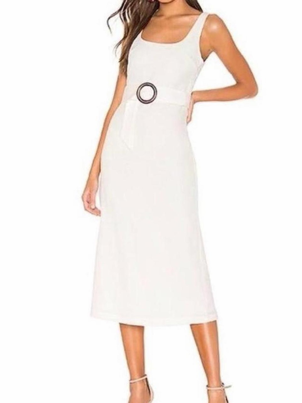 REVOLVE White Sleeveless Belted Midi Dress